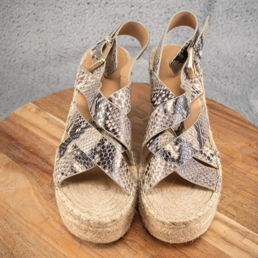 Marc Fisher Size 8 Mlalenni Leather Platform Wedge‎ Snake Print Espadrille